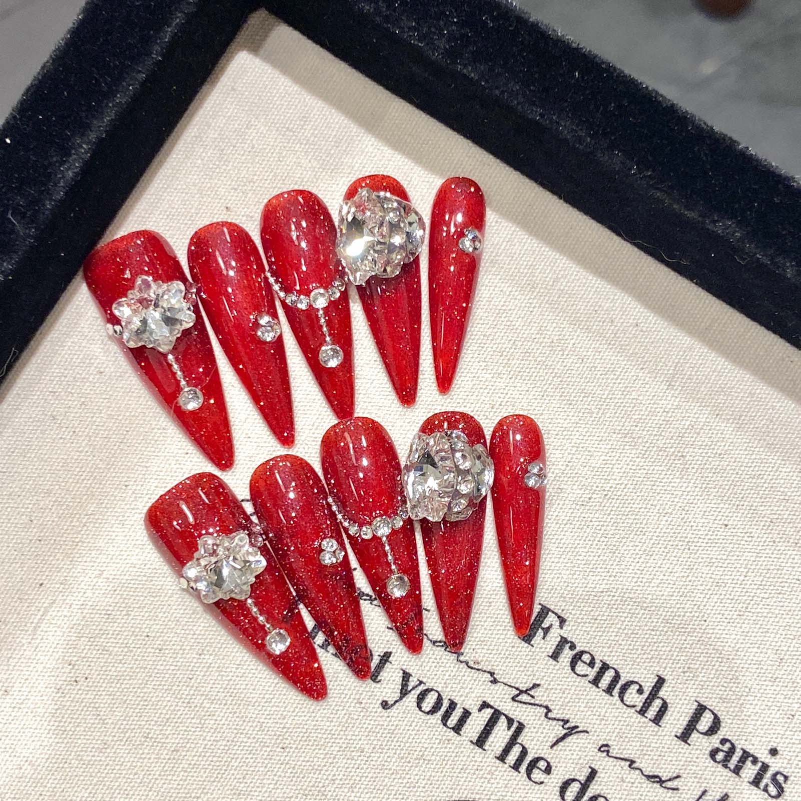 Nail Art Flower - 10 шт., красные накладные ногти ручной
