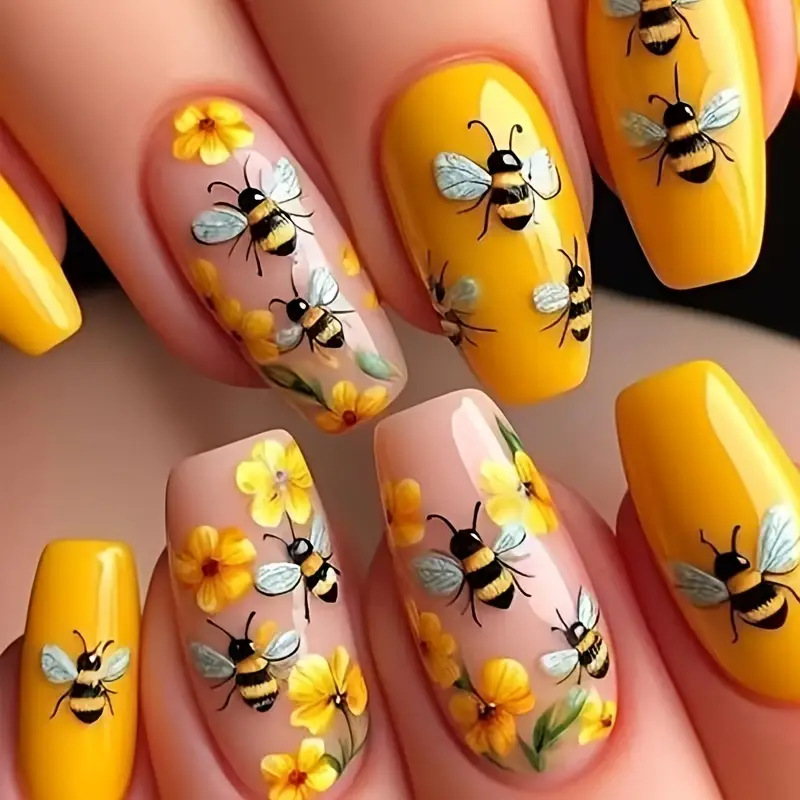 Nail Art Flower - 24 шт./компл., средние длинные накладные ногти