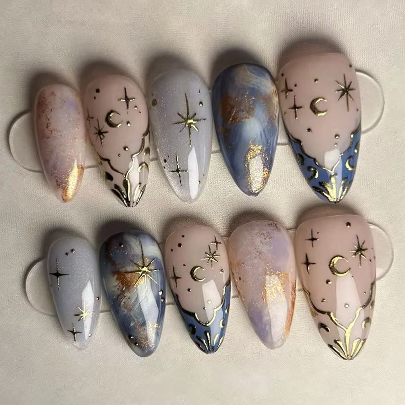 Nail Art French Nails - 24 шт., набор коротких миндальных ногтей,