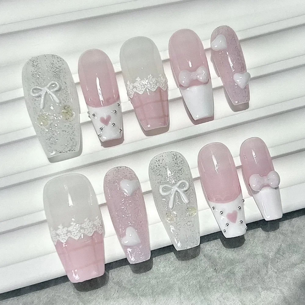 Nail Art Love - 10 шт. Розовый бант Любовь Кружева