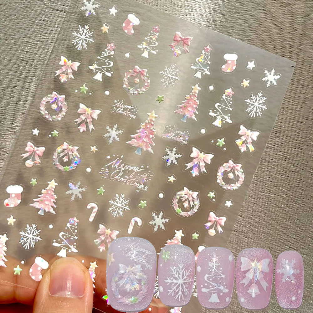 Nail Art Xmas Tree - 1 шт., розовая рождественская елка, бант,