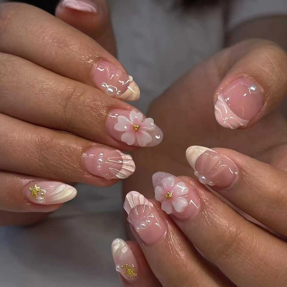Nail Art French Nails - 24 шт. коротких овальных 3D-наклеек для