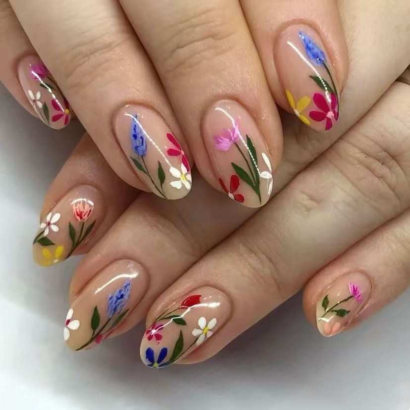 Nail Art Flower - 24 шт., простые миндалевидные ногти, свежий