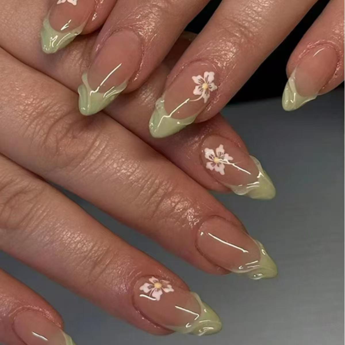 Nail Art Flower - 24 шт., простые зеленые французские накладные