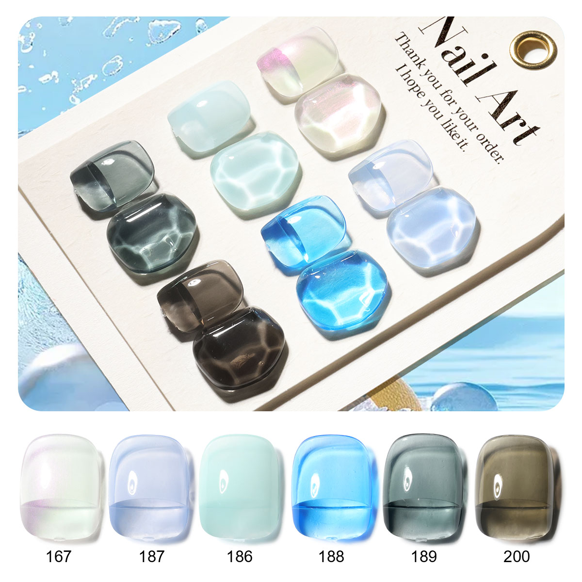 Nail Art Full Color - Набор гель-лаков LIMEGIRL, 6 шт./компл., прозрачно-синий,
