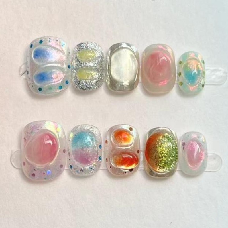 Nail Art Full Color - 10 шт. милые короткие круглые накладные