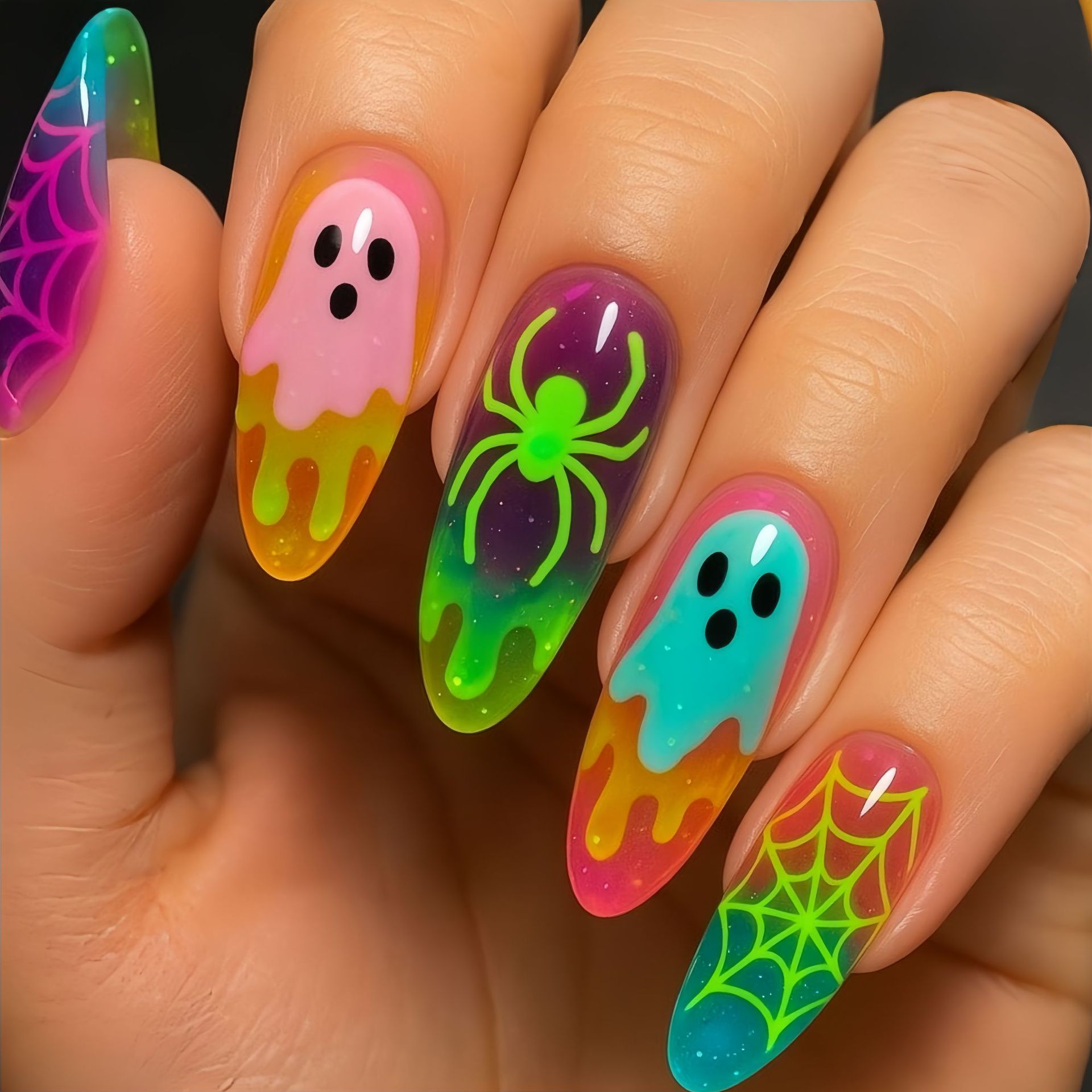 Nail Art Full Color - Неоновые градиентные накладные ногти для Хэллоуина