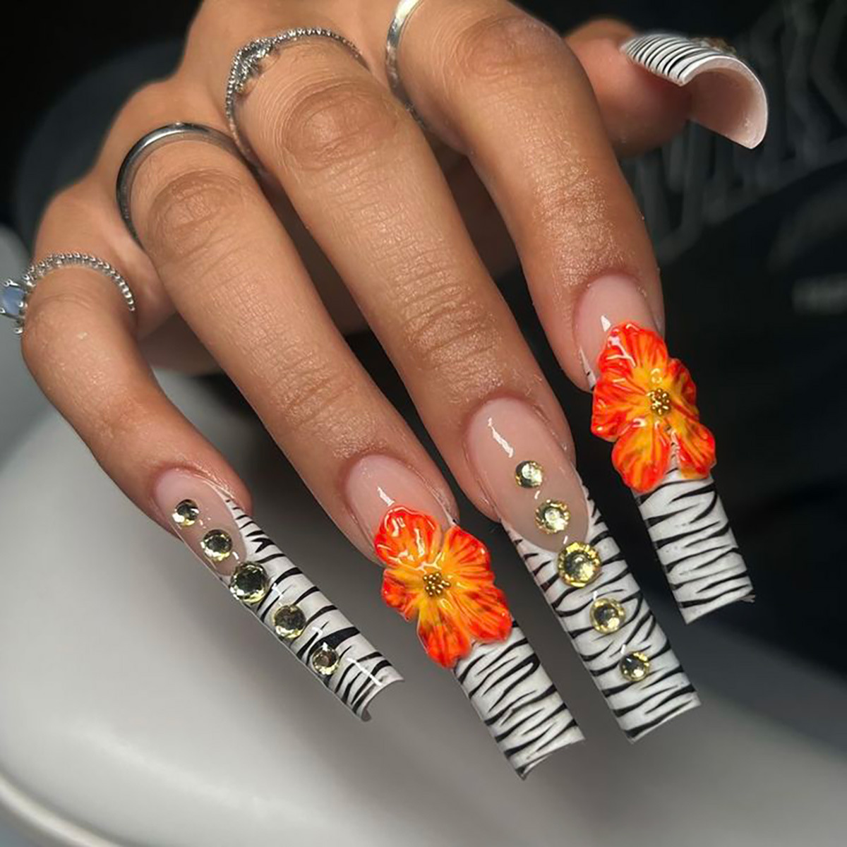 Nail Art French Nails - 24 шт., цветочный пресс на ногтях,