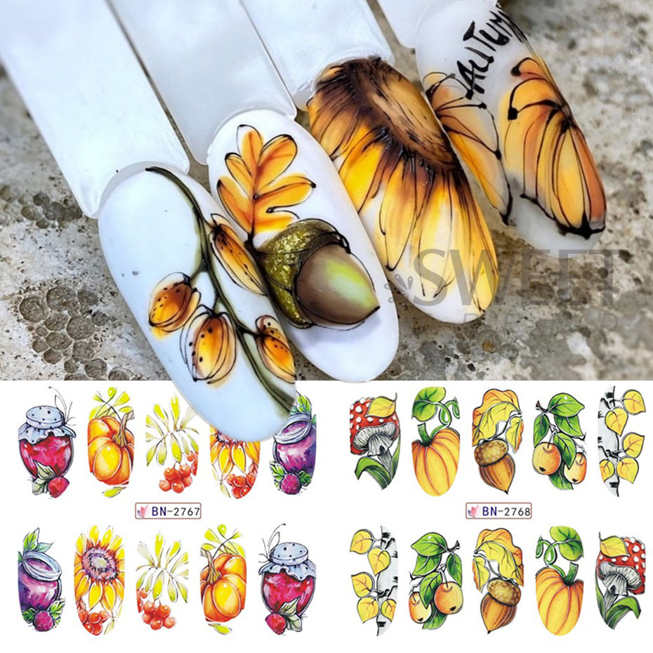 12 шт. осенние наклейки для но – обзор и цена Nail Art France