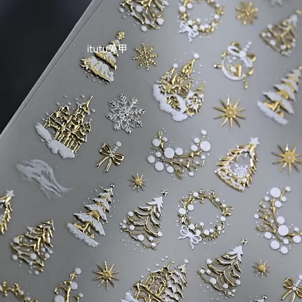 5D тисненный сверкающий белый  – обзор и цена Nail Art Xmas Tree